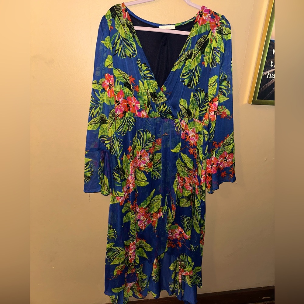Tropical Blue High/Low Maxi Dress